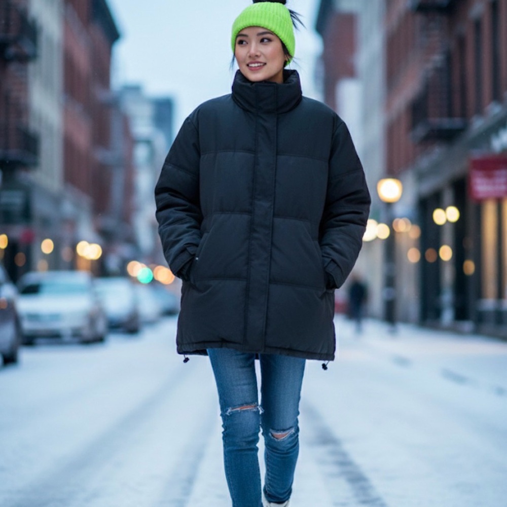 Divided Black Oversized Puffer Jacket - Quilted Winter‎ Coat - Size Medium